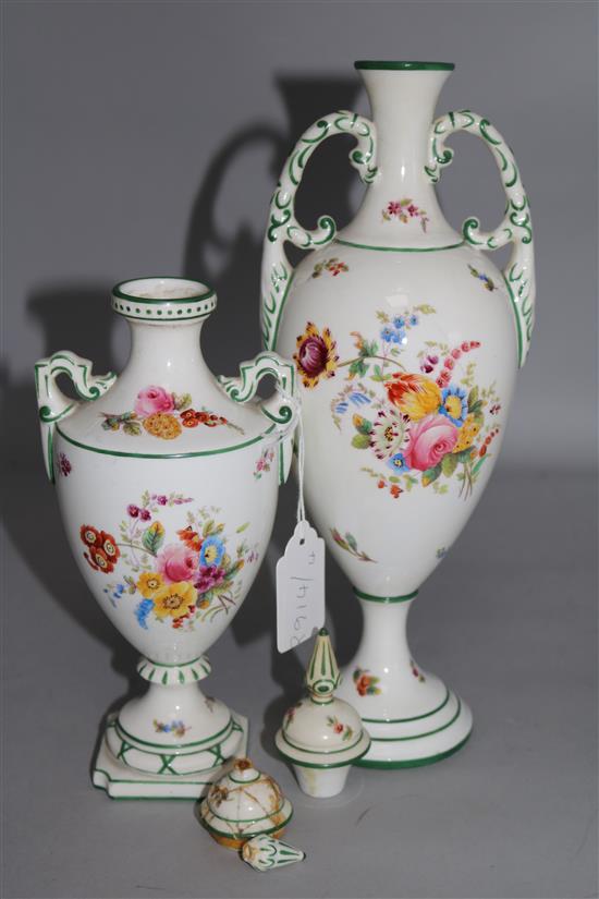 2 comport floral lidded vases a.f.